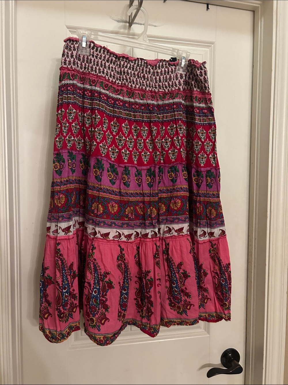 Boho Pink Multi-Pattern Tiered Maxi Skirt